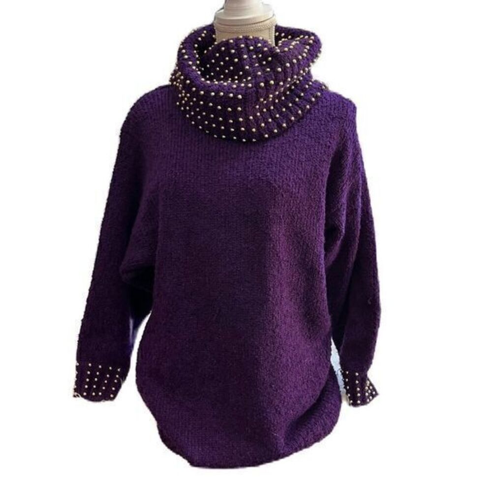 Women’s Paige Cozy Chic Purple Turtleneck with Unique Buttoned Cuffs Sweater